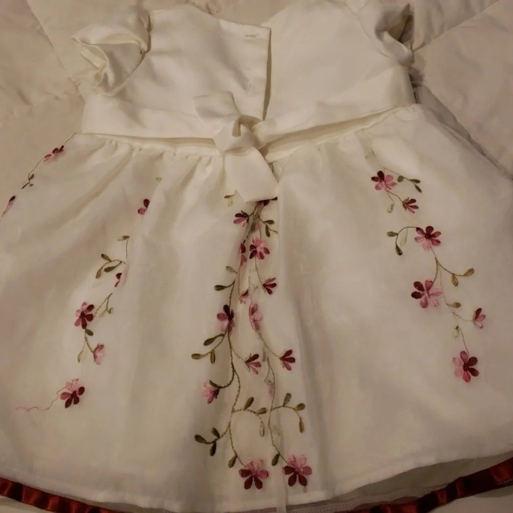 George Tulled Embroidered Dress 12mo Wht/Red - Picture 4 of 9